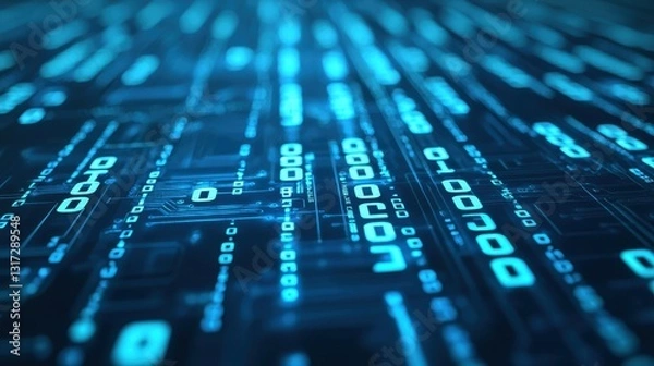 Fototapeta Abstract Digital Data Visualization with Blue Binary Code Background
