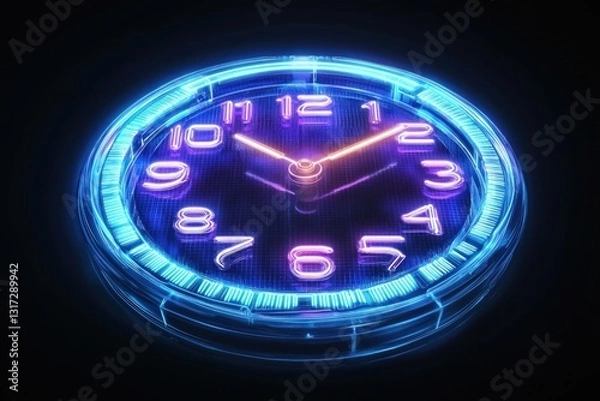 Fototapeta Neon illuminated clock face showing time