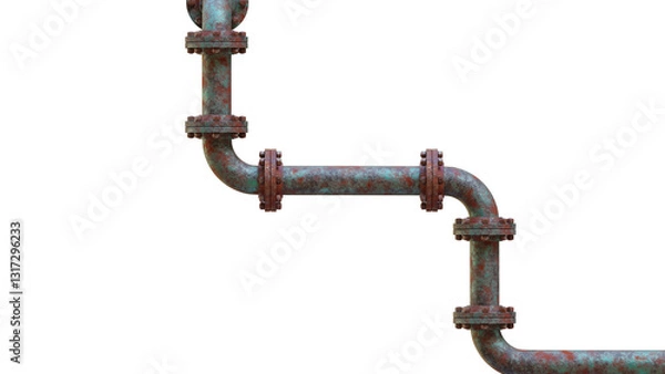 Obraz old rusty metal pipe parts weld flange 3D rendering