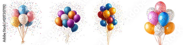 Fototapeta Colorful balloons with confetti on festive background on transparent background