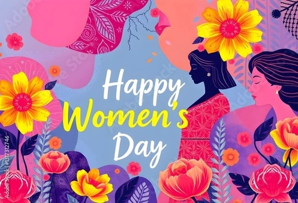 Fototapeta Happy Women’s Day – Elegant Floral Illustration Celebrating Women’s Strength & Beauty