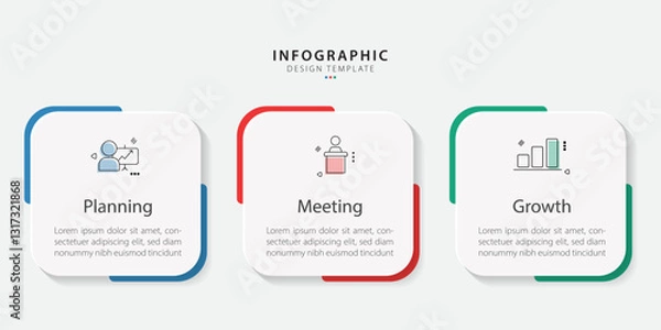 Fototapeta Business infographic template. 3 Step timeline journey. Process diagram, 3 options on white background, social media post, Infograph elements vector illustration.
