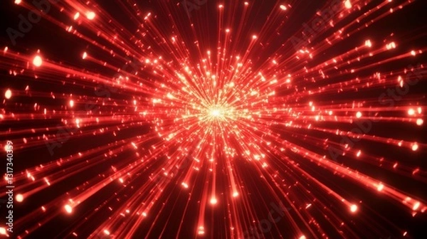 Fototapeta Red Light Explosion Abstract Background Digital Art Radiating Energy Glowing Particles Dynamic Motion Burst