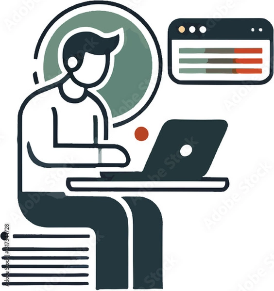 Fototapeta Person working on a laptop with programming interface . 