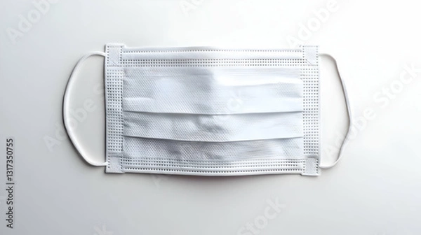 Fototapeta Single White Medical Face Mask On A White Background With Subtle Texture In A Sterile And Clean Top View Flat Lay Close Up Composition Ideal For