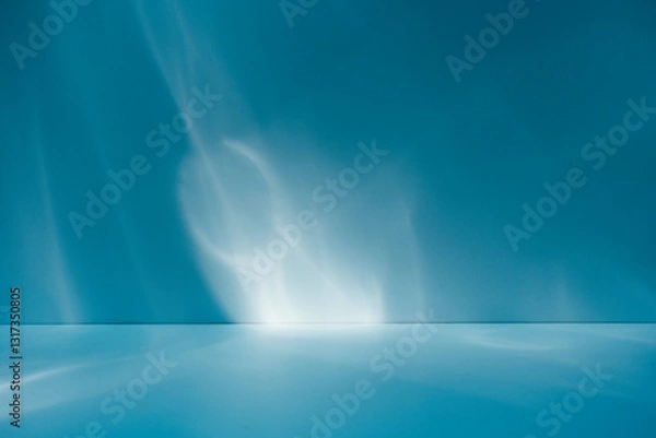 Obraz Abstract light blue background for product presentation with sun light reflections and shadows on wall. Winter background.	