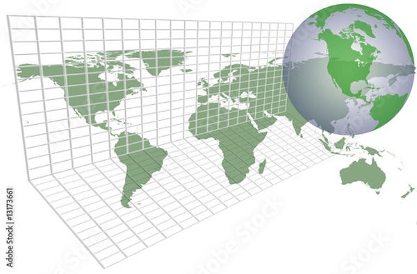 Fototapeta Global earth map grid