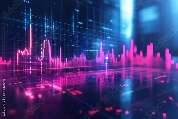 Fototapeta Financial Growth and Decline Analysis with 3D Investment Graphics