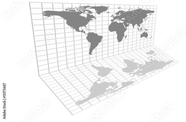 Fototapeta Gray world map grid