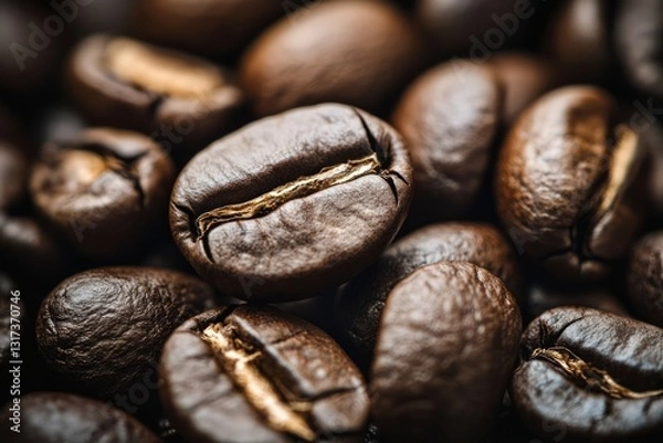 Fototapeta Close-up view of roasted coffee beans with rich texture. Neural network AI generated