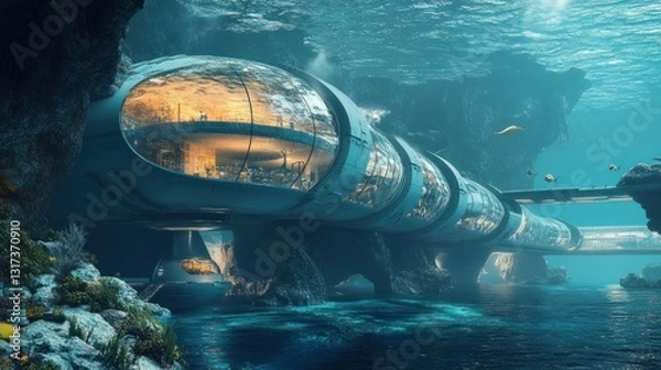 Fototapeta Futuristic underwater habitat with advanced design for marine research