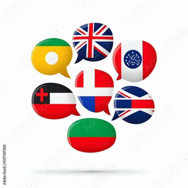 Fototapeta Colorful Speech Bubbles Representing Multiple Countries and Languages