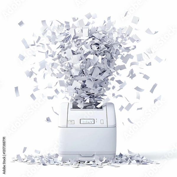 Fototapeta Paper Explosion from Shredding Machine with Flying Shreds