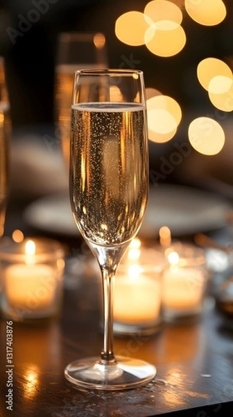 Fototapeta A sparkling glass of champagne against a backdrop of soft candlelight.