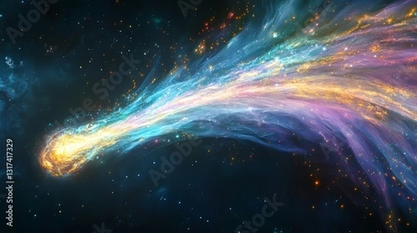 Fototapeta A colorful cosmic comet streaking through a vibrant starry sky.