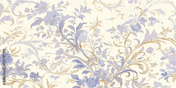 Fototapeta Elegant flat floral pattern icons set with pastel blue and gold tones.