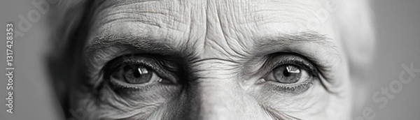 Obraz A highly detailed charcoal sketch focuses on an elderly woman's face, her wrinkles and eyes telling a story of resilience and wisdom. Soft focus enhances the deep emotional realism