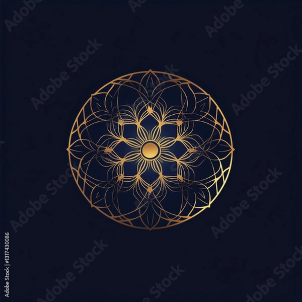 Fototapeta "A geometric mandala-inspired logo, symmetrical intricate design, gold and deep blue color scheme, elegant and artistic branding, spiritual and timeless look