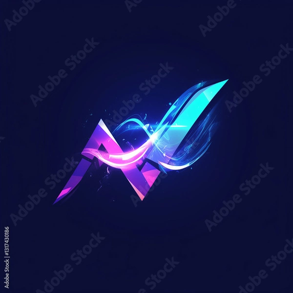 Fototapeta "A sleek soundwave logo, neon blue and purple audio waveform in a modern style, high-tech and futuristic branding, dynamic energy, sharp and clean lines 