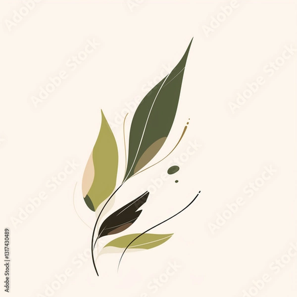 Obraz "A nature-inspired minimalist logo, abstract leaf and wave design, earthy green and beige tones, eco-friendly branding, organic and clean look