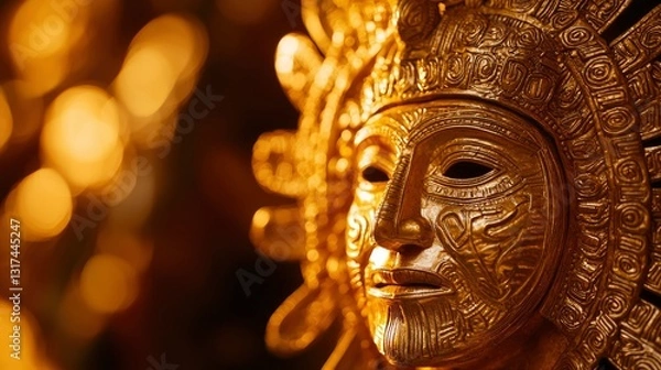 Fototapeta Golden Inca Mask, Close-up, Bokeh