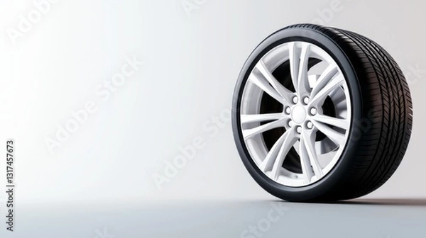 Fototapeta Modern Car Tire on White Background Ideal for Automotive Products