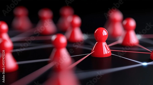 Obraz Red Networked Game Pieces on Black Surface