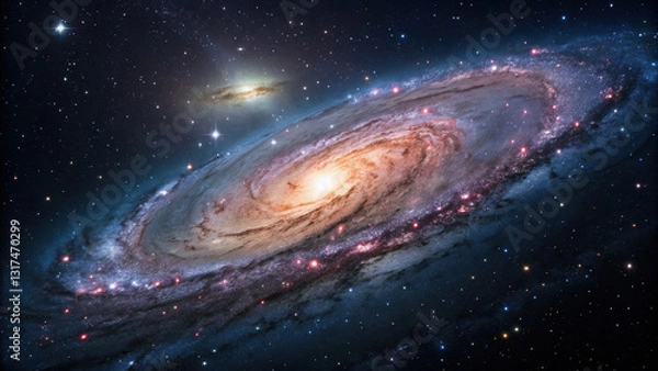 Fototapeta mesmerizing view of galaxy with spiral arms and bright stars