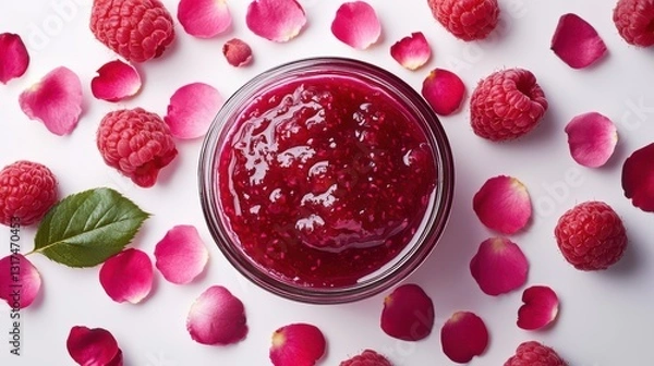 Obraz Raspberry jam culinary bliss white background