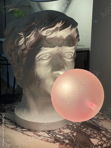 Obraz Statue of a mans face blowing a bubble which is a lamp