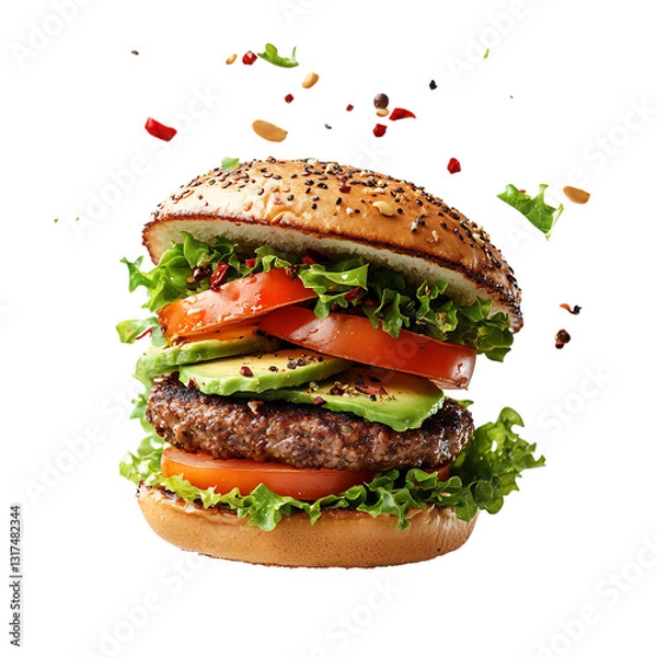Fototapeta A Delicious Veggie Burger with Avocado Lettuce and Tomato Isolated on Transparent Background