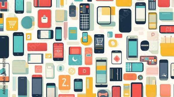 Fototapeta Mobile payments seamless pattern background vector smartphone transaction ecommerce wallet wireless connection banking card credit online pay shopping.