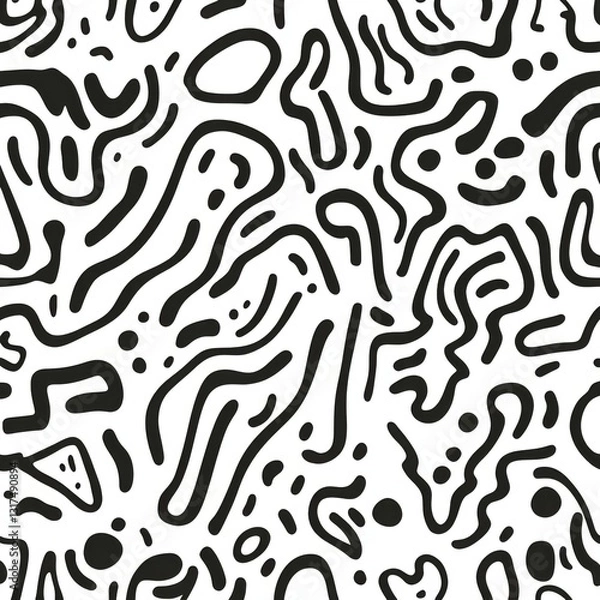 Fototapeta Fun black and white line doodle seamless pattern. 