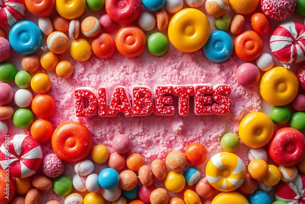 Fototapeta The image shows pills surrounding the word 'diabetes', symbolizing medication and management in diabetes education