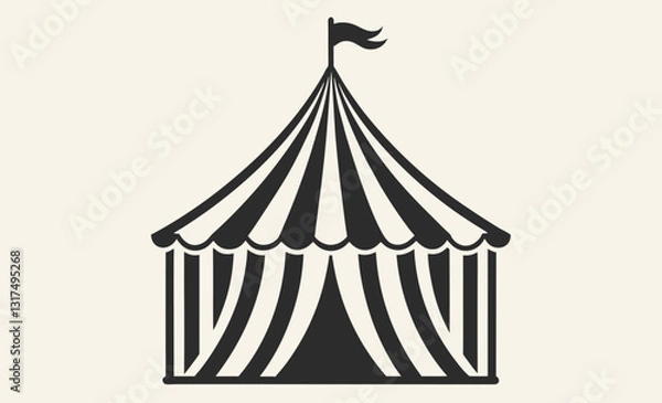 Fototapeta Circus tent silhouette, print simple black icon and white circus tent vector silhouette illustration isolated on a white background, black and white vector icon  