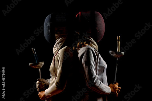 Fototapeta Two fencers, ready for the duel