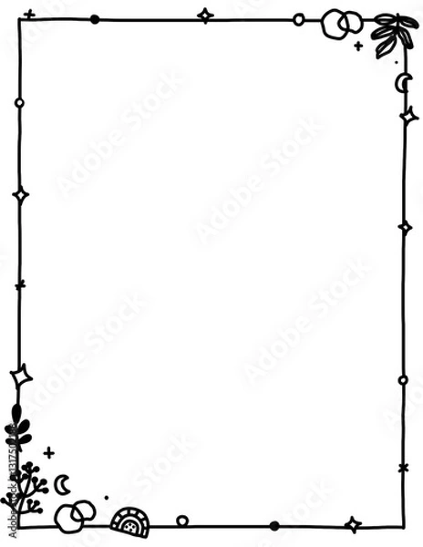 Fototapeta Leaf frame. Floral border frame. Doodle flower border. Hand drawn borders clipart black and white. Spring border png. Educational borders and frames. Teacher school border design. Border frame for kid