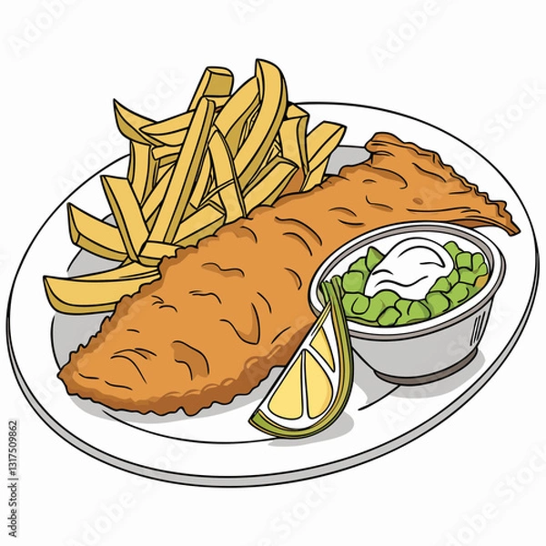 Fototapeta Realistic vector artwork of fish and chips, full detailed image, perfect for digital and print use.