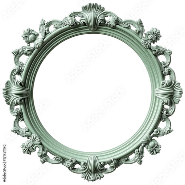 Fototapeta Ornate Green Baroque-Style Circular Frame with Intricate Details on Transparent Background