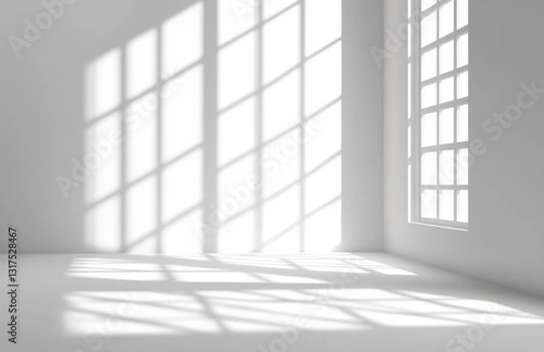 Fototapeta Light and shadow overlay effect on a white background, window shadow,