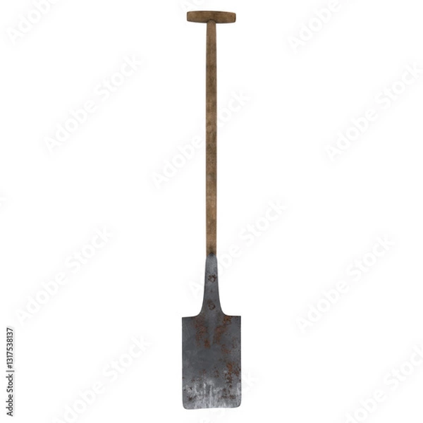 Fototapeta Rustic shovel with wooden handle and metal blade in 3D rendering