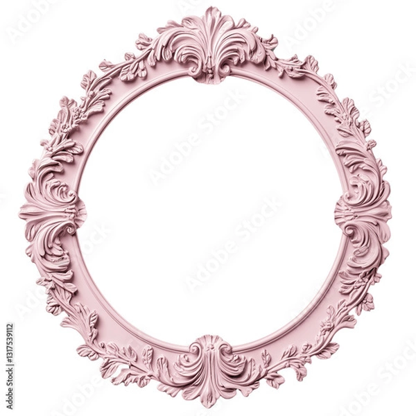 Fototapeta Ornate Bright Pink Baroque-Style Circular Frame with Intricate Details on Transparent Background