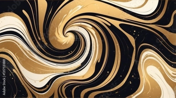 Fototapeta Elegant Black Gold Marble Swirl Abstract Art Print