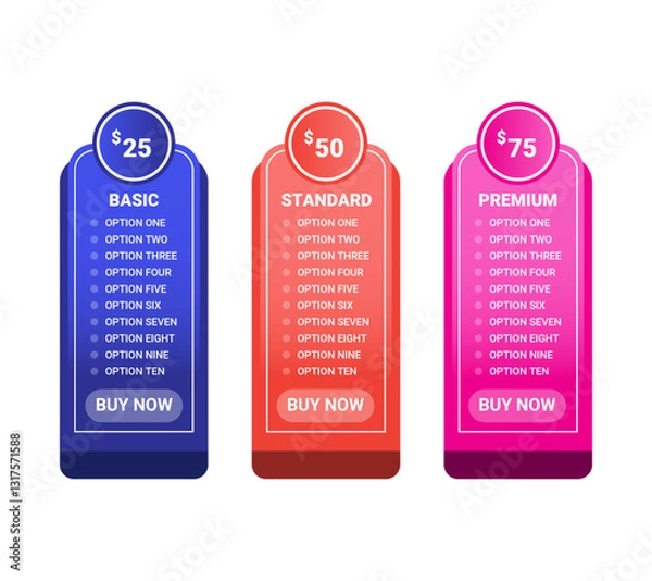 Obraz Pricing table template design vector