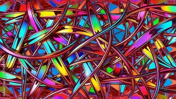 Fototapeta Abstract texture with tightly woven rainbow metallic strands creating a shimmering effect.