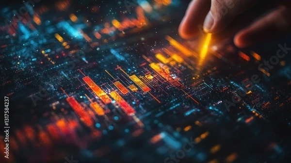 Fototapeta Fingertip interacts vibrant digital data stream