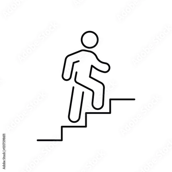 Obraz Man climbs the stairs. Progress linear icon. Action line customizable illustration. Contour symbol. Vector isolated outline drawing. Editable stroke