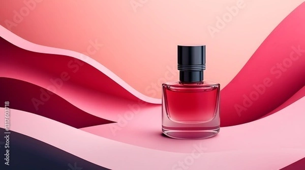 Fototapeta a luxurious perfume bottle in a vibrant studio shot, featuring an elegant design with colorful background