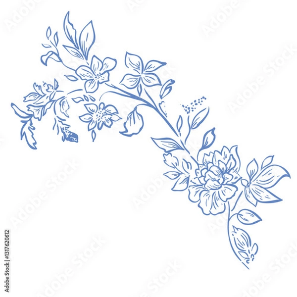 Obraz Line Art Blue Flower. Vector Illustration.