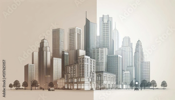 Fototapeta abstract architectural drawing of city buildings